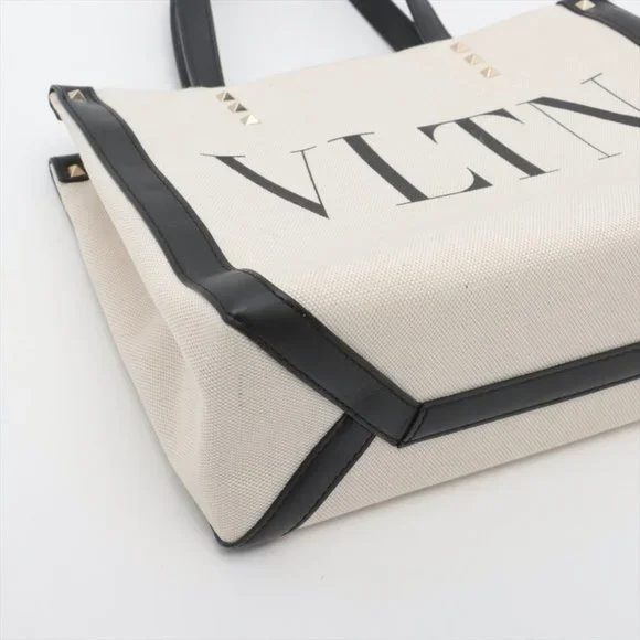 Sold out ❌Valentino Garavani VLTN Canvas & leather 2 way tote bag black x beige - Picture 4 of 12